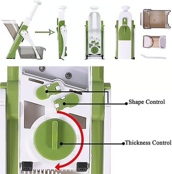 Adjustable Safe Vegetable Slicer, Mandoline Slicer for Kitchen with 41 Thickness Settings 1–8mm, Multifunction Food Chopper for Vegetables,Compact Kitchen Gift (green)