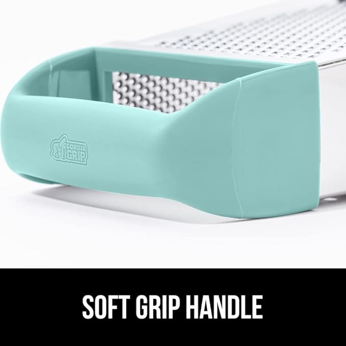 GORILLA GRIP 4-Sided Stainless Steel Cheese Grater With Container, 100% BPA-Free Box Grater, Slip Resistant Base and Handle, Grate Parmesan, Hard Cheeses, Shred Vegetables, Dishwasher Safe, Mint