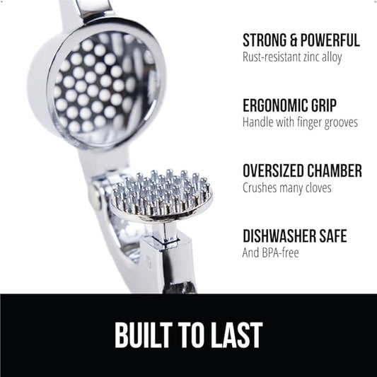 GORILLA GRIP Garlic Press and Peel Set, Heavy Duty Mincer Tool, Large Ergonomic Handle, Easily Mince and Crush Garlics, Ginger, Nuts, Seeds, Peeler Included, Peeling Cloves, Kitchen Gadgets, Black