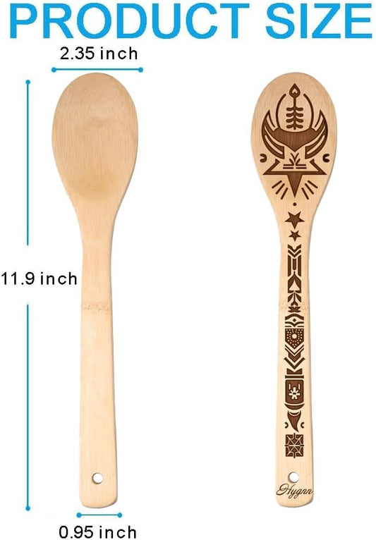 Ancient Totem Retro style Gift Idea Cooking Serving Utensils Natural Bamboo Kitchen House Warming Presents Slotted Wooden Spoons for Cooking Utensils Set of 5…