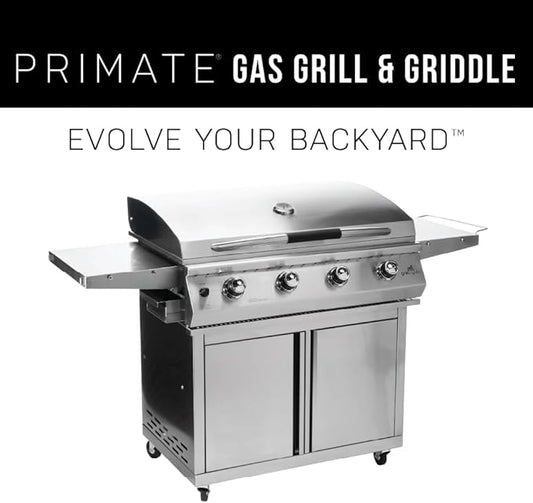 GRILLA Primate Gas Grill & Griddle with Clearview Grease Management System, Heavy-Duty Stainless Steel Design, 490 Square Inches of Cook Space for Grilling, Outdoor Grilling, Outdoor Cooking