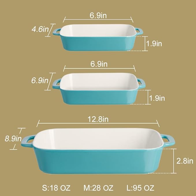 Sweejar Ceramic Bakeware Set, Rectangular Baking Dish for Cooking, Kitchen, Cake Dinner, Banquet and Daily Use, Casserole Dishes for Oven Porcelain Baking Pans (Navy)