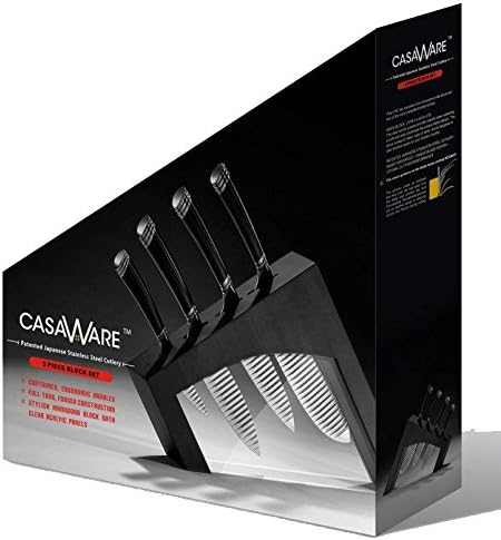 Casaware 5pc Knife Block Set (All Purpose, Chef, Serrated Utility, Paring, Knife Block) (Black)