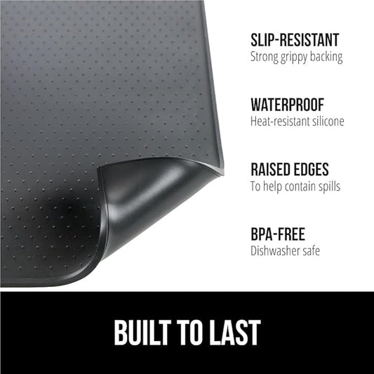 GORILLA GRIP Silicone Coffee Mat, Espresso Machine Bar Accessories, Keep Kitchen Counters Clean, Stays in Place, Waterproof and Heat Resistant Dish Drying Mats, Home Decor Essentials, 10x14, Black