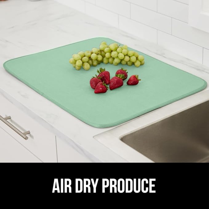 GORILLA GRIP Ultra Water Absorbent Microfiber Dish Drying Mat, 18x24, Quick Dry Thick Mesh, Slip Resistant Pad for Sink Dishes or Under Rack, Kitchen Counter Accessories, Machine Wash Mats, Mint