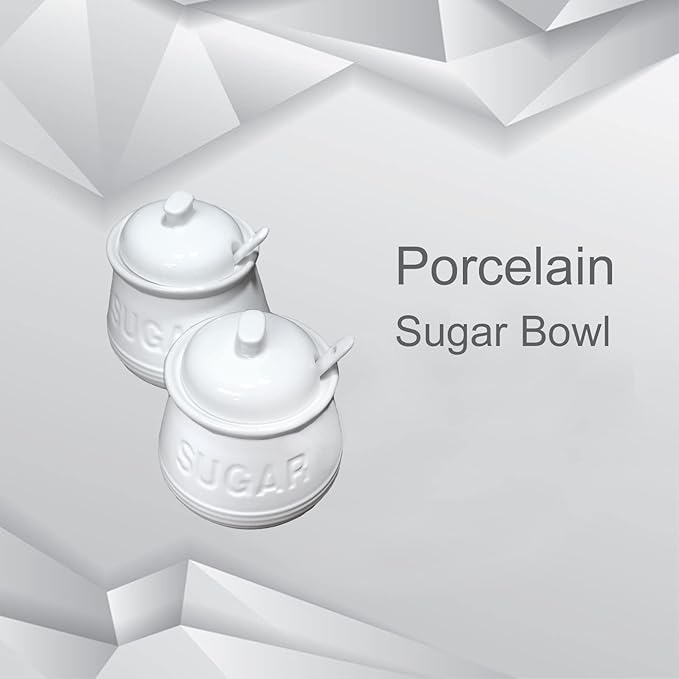 Sugar Bowl with Lid and Spoon, Ceramic Sugar Containers for Countertop, Sugar Dish Jar Coffee Bar Accessories, Covered Sugar Holder for Kitchen 12oz, White