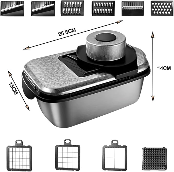 NOVANO 9-in-1 Vegetable Chopper, Stainless Steel Mandoline Slicer, Veggie Chopper, Food Chopper with Container, Onion Chopper, Veggie Cutter for Salad, Potato and Carrot, kitchen essentials Tool
