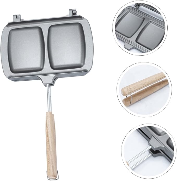 OUNONA Sandwich Mold Pan Double Sided Frying Pan Stovetop Sandwich Maker Non-stick Easy to Use Outdoor/