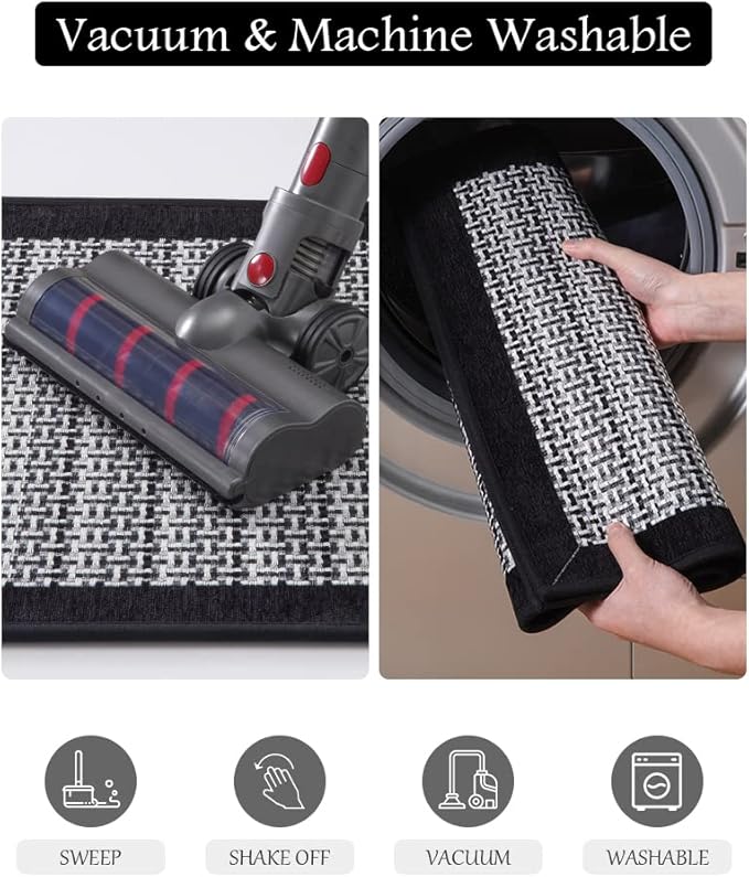 PADOOR Kitchen Mats for Floor, Kitchen Rugs Non Slip Washable, Rubber Backed Kitchen Runner Super Absorbent Long Kitchen Floor Mat Sink Rug, 20”x70” Black