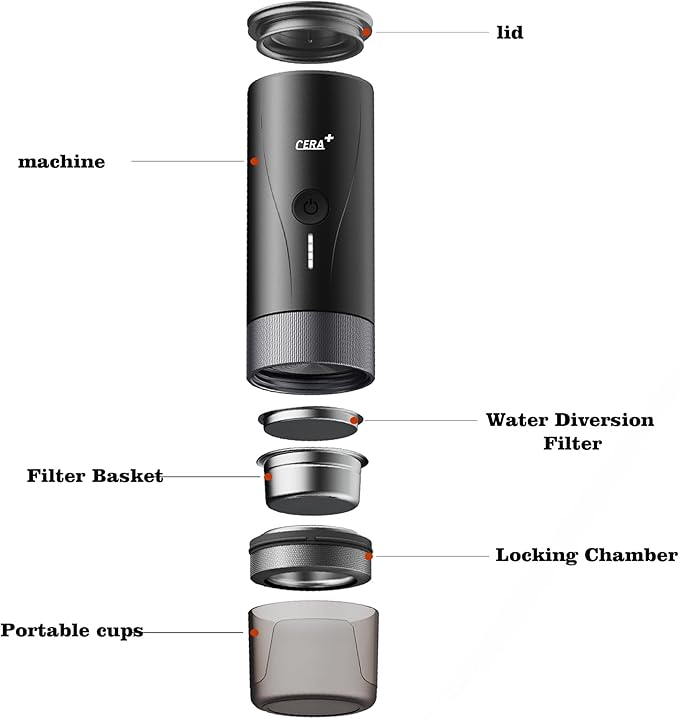 CERA+ Portable Espresso Maker Pro with Bag Self-Heating Professional-Level Mini Coffee Machine Compatiable with Ultra-Fine Grind For Travel,Camping,Hiking