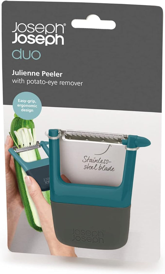Joseph Joseph Duo Easy-Grip Julienne Peeler, Vegetable Kitchen Peeler and Potato-Eye Remover, Dark Opal