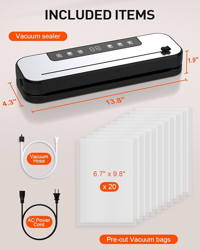 Food Vacuum Sealer Machine, 75kpa Powerful Food Saver Vacuum Sealer Machine with Cutter, 6-in-1 Automatic Air Sealing for Food Storage, Sous Vide, Meat, Vegetables, Dry/Moist Modes
