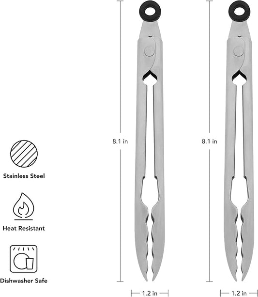 KitchenAid Set of 2 Stainless Steel Tongs with Scalloped Edges Easy Lock Dishwasher Safe Durable and Versatile Silver 7 Inch