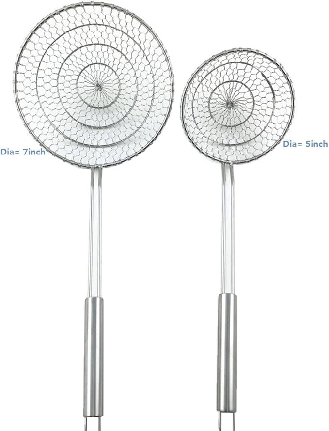 Stainless Steel Asian Spider Strainer Professional Kitchen Wire Skimmer with Spiral Mesh Basket Tools (Dia 5inch)