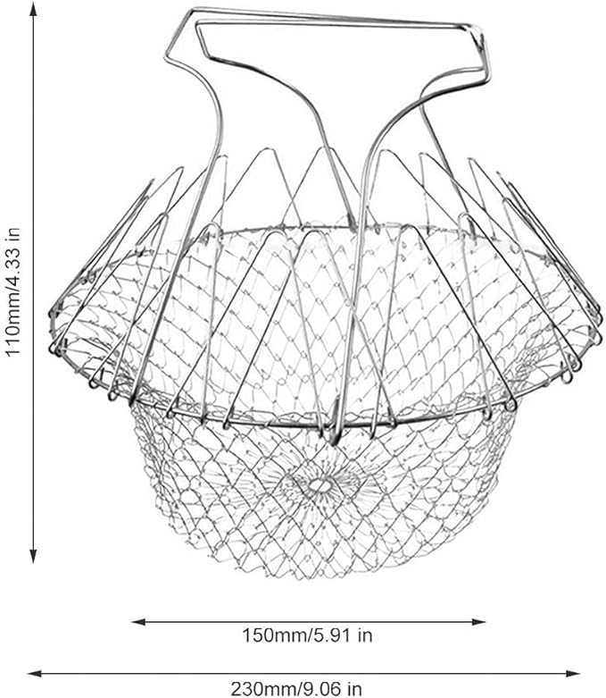 304 Stainless Steel Foldable Steam Rinse Strain Fry Basket Strainer Net Kitchen Cooking Tool for Fried Food or Fruits