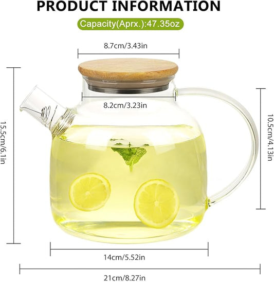 WHJY Clear Glass Teapot Glass Pots for Cooking on Stove Clear Teapots with Infuser for Loose tea, Kettle Teapot for Loose Leaf for Boiling Water -50 oz