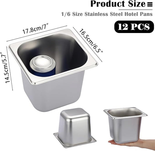 BSTKEY 12 Pack 1/6 Size 6 Inch Deep Hotel Pan, Stainless Steel Steam Table Pans, Stackable Catering Pan Commercial Food Pans for Kitchen Restaurant Buffet Party Supplies