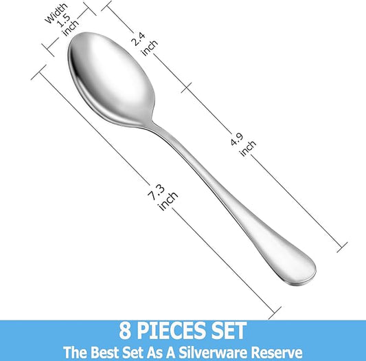 8 Pcs Tablespoon Spoon Set, Premium Food Grade Stainless Steel Spoons, Serving Tablespoons, Mirror Finish & Dishwasher Safe,Use for Home,Kitchen and Restaurant - 7.3 inch