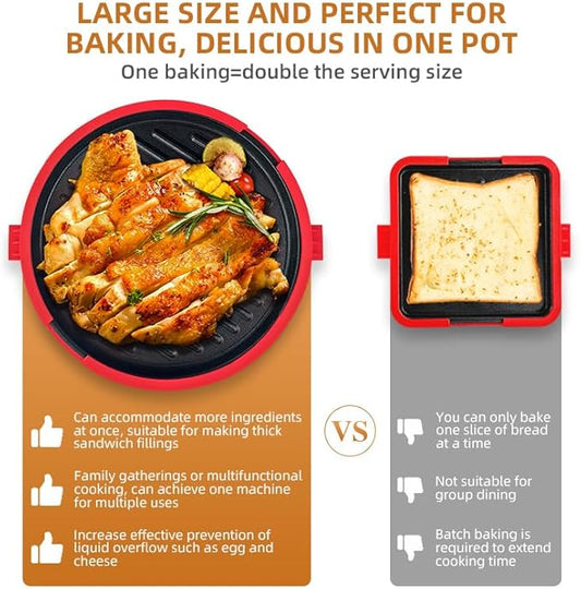 9.5inch 5-in-1 Microwave Grill Pan,Grilled Cheese,Large Toastie Sandwich Maker,Pizza Crisper,Crispy Bacon& Toaster, Non-stick Griddle,Easy to Cook &Clean,Dishwasher Safe,School Dorm/Home/Office