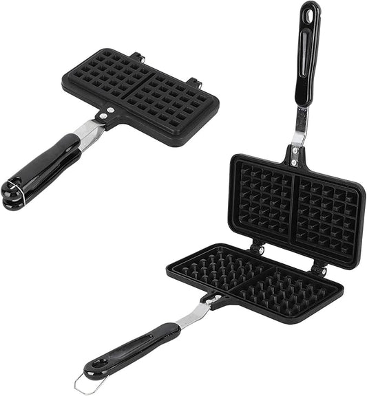 Stovetop Waffle Maker Pan, Aluminum Double Waffle Baking Pan with Non Stick Coating, Even Heating for Crispy Breakfast Waffles on Gas or Electric Stove