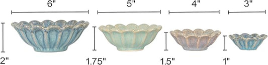 Creative Co-Op 4-Piece Stoneware Flower Shaped Bowl Set in Reactive Glaze, Multicolor