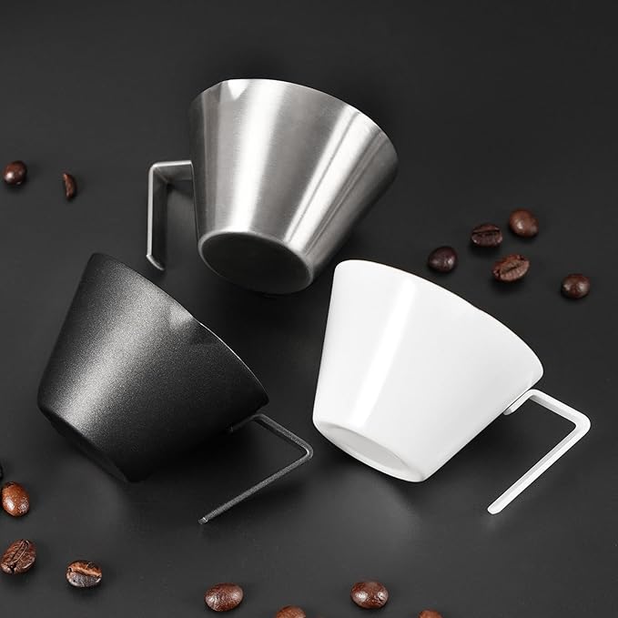 YARRAMATE 4 Pcs Stainless Steel Espresso Cups with Handle, Double Spout Metal Measuring Cup with Dual Scale, Espresso Shot cup with V-Shaped Mouth, 3.4OZ/100ML(Silver)