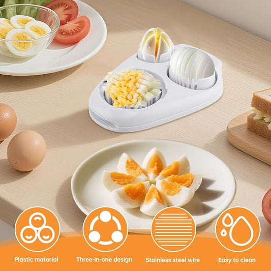 3-In-1 Egg Slicer for Hard Boiled Eggs,Stainless Steel Egg Cutter with 3 Cutting Modes,Multipurpose Kitchen Gadget,Dicer for Butter Strawberry,Mushroom,Banana,Cherry,Tomato
