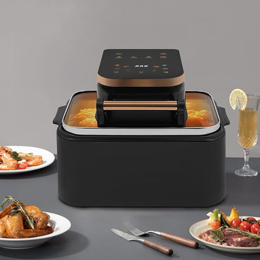 12.68QT Glass Air Fryer, 1700W Large Capacity Non-Toxic Air Fryer Oven with Transparent Window, 6 Presets & Precise Temp Control for Roast, Bake, Fry (Black)