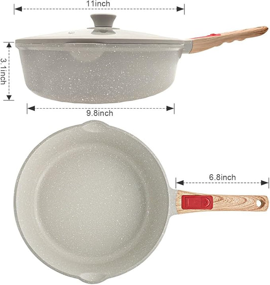 AIKENBBKK 11 Inch Nonstick Frying Pans with Lid, 5 QT Large Deep Frying Pan Skillet with Cover, Non Stick Cooking Sauté Pan Compatible with All Stovetops, Detachable Handle, Oven Safe, PFOA PFOS Free