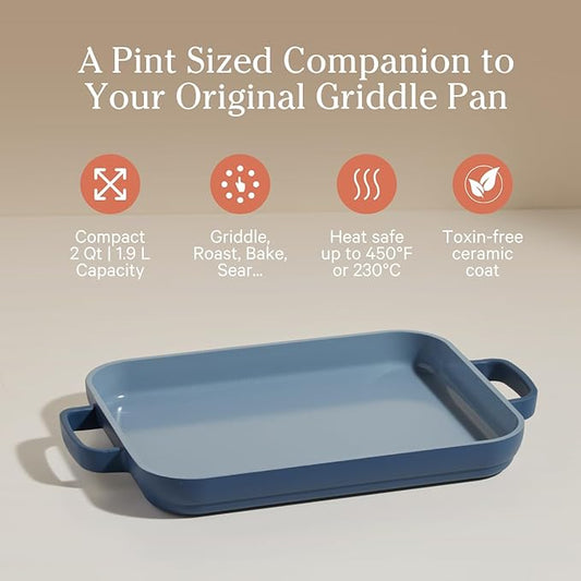 Our Place Mini Griddle Pan | 9" (2 Qt) Nonstick Ceramic Griddle Pan for Stovetop & Oven | PFAS-Free, Oven-Safe up to 450°F, Easy-Grip Handles | Blue Salt
