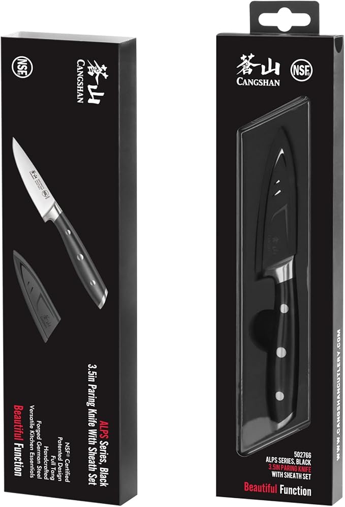 Cangshan ALPS Series 502766 German Steel Forged 3.5-inch Paring Knife with Sheath, Black