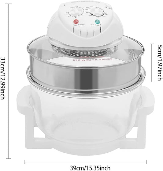 trggvvrt 17L/17.96Qt Turbo Electric Glass Air Fryer w/ 2 Grill, Electric Turbo Convection Oven Roaste, 360° Viewable Airy Fryer with Expansion Ring, Multifunction Oilless Halogen Oven