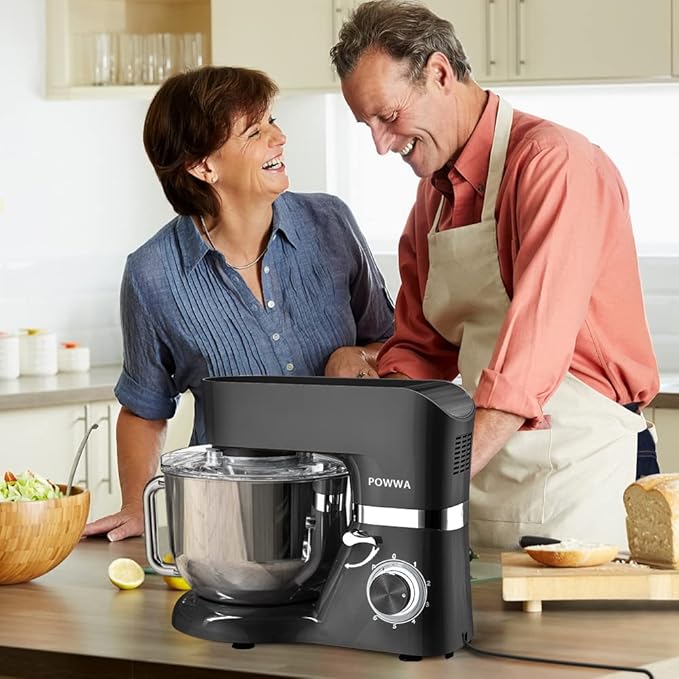 POWWA 6.5 Quart Electric Mixer, 6+1 Speed 660W Tilt-Head Kitchen Food Mixers with Whisk, Dough Hook, Mixing Beater & Splash Guard for Baking, Cake, Cookie, Kneading, ETL Certified (Black)