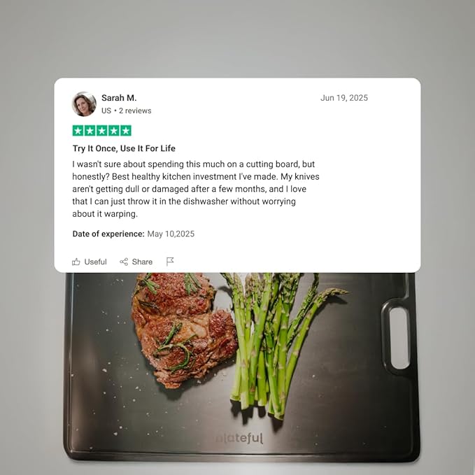 Plateful Titanium Cutting Board - Real, Titanium Cutting Boards for Kitchen With Juice Groove, Food Grade Chopping Boards, No Microplastics, Lasts a Lifetime (Small)