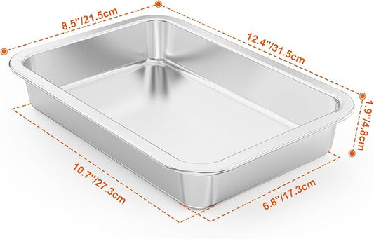onlyfire Stainless Steel Baking Pan Barbeque Grilling Pan for Baking Breads, Grilling Chicken, Vegetables, 12.4" X 8.5" X 1.9"