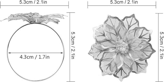 Picowe Set of 12 Alloy Napkin Rings with Hollow Out Flower Napkin Ring Holders for Wedding Party Holiday Banquet Christmas Dinner Delicate Serviette Buckles Decor Favor (Silver)