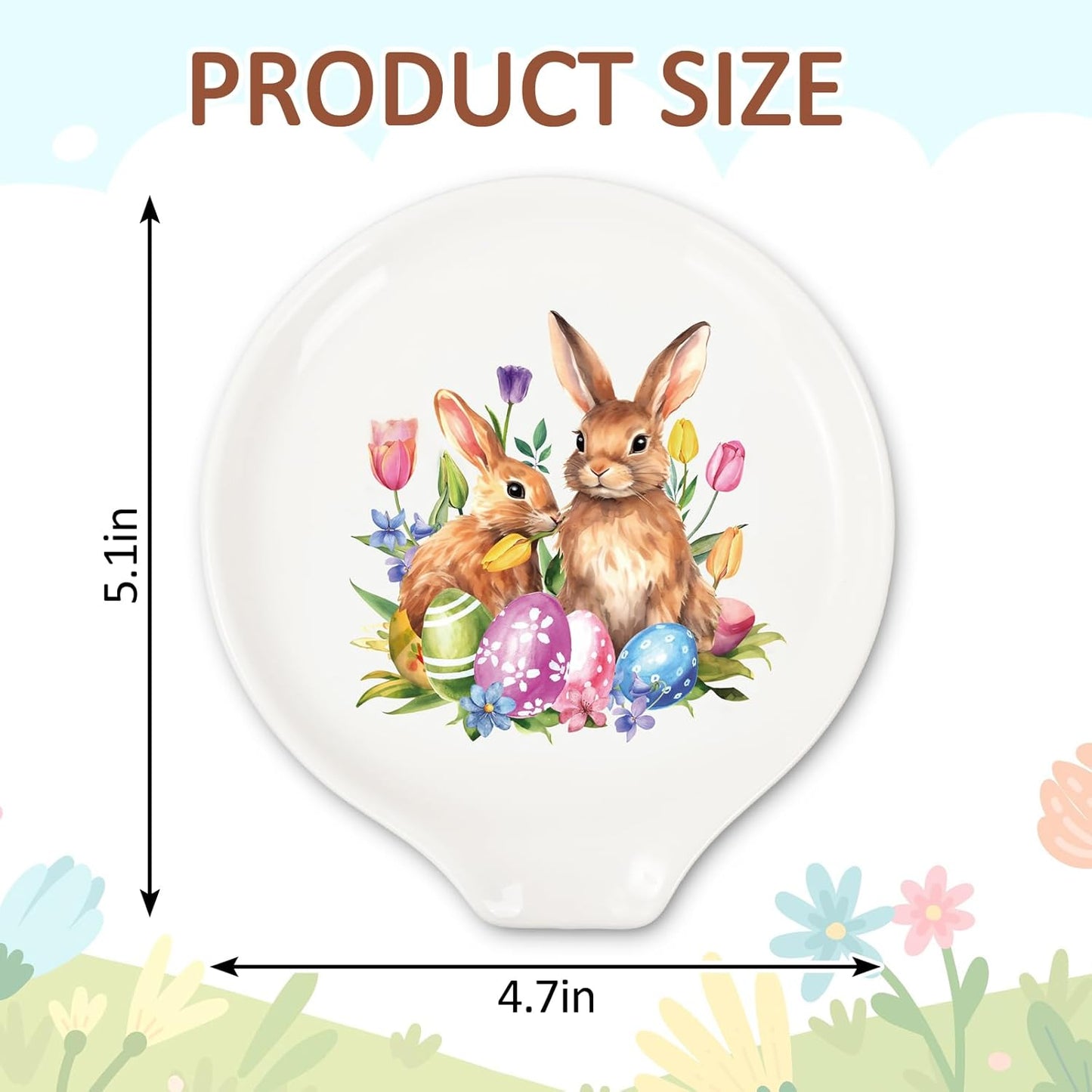 JarThenaAMCS 4.7inch Easter Bunny Spoon Rest Watercolor Rabbit Egg Tulip Flowers Small Coffee Spoon Holder for Spring Coffee Stirrers Teaspoon Bar Coffee Station
