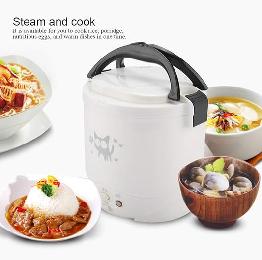 Mini Rice Cooker, 12v Electric Lunch Box Portable Travel Cooker for Car, Multifunctional Electric Food Steamer, Fast Cooking, Fully Automatic, Non Stick Pot for Travel, Camping (White)