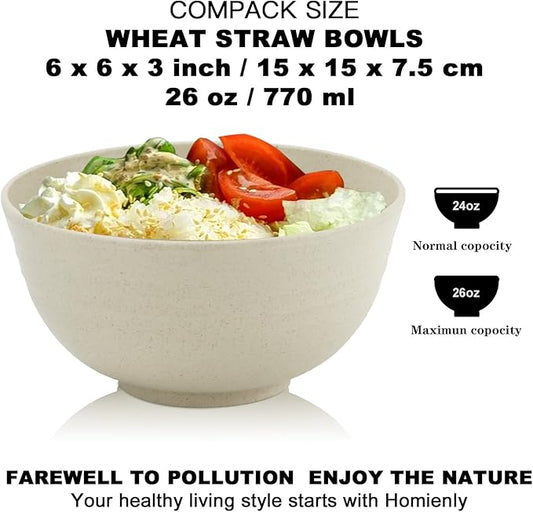 Homienly Unbreakable Cereal Bowls, Unbreakable Plastic Bowls Alternatives Set of 8, Wheat Straw Bowl for Kitchen,Camping, RV, Party, Microwave Safe Bowl Set for Cereal, Soup, Salad (Beige, 26 OZ)