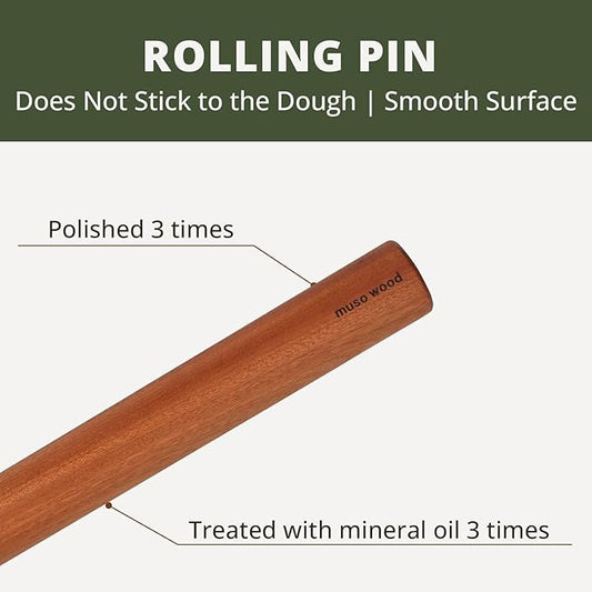 Muso Wood Sapele Wooden Dowel Rolling Pin for Baking,Tapered Roller for Fondant, Pie Crust, Cookie, Pastry (Dowel 17.5inch)