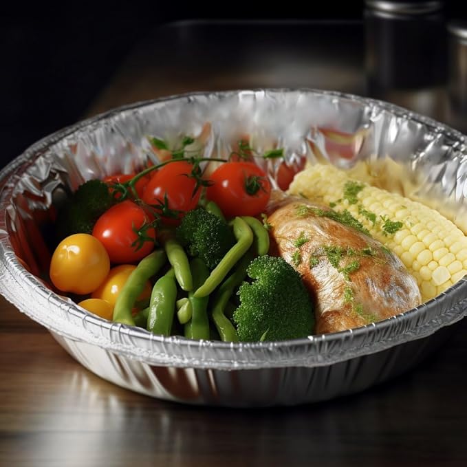 FUNSTITUTION Round Disposable Aluminum Pie Pans (30 Pack) - 9 Inch Disposable Pie Pans - Round Aluminum Foil Pans For Baking, Grilling, Cooking, Storing, Prepping