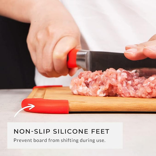 Elihome Premium Series Color Code Wood Fiber Dishwasher Safe Cutting board for Kitchen, Made in USA, Food Icon, Juice Grooves, Non-Porous, Non-slip Feet,Large 16" x 12"