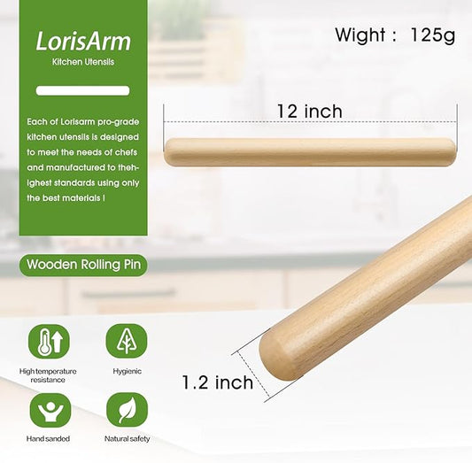 11.5-inch Wooden Rolling Pin for Baking, French Wood Rolling Pin Wood Kitchen Dough Roller for Fondant, Pizza, Pie, Cookie and Pastry