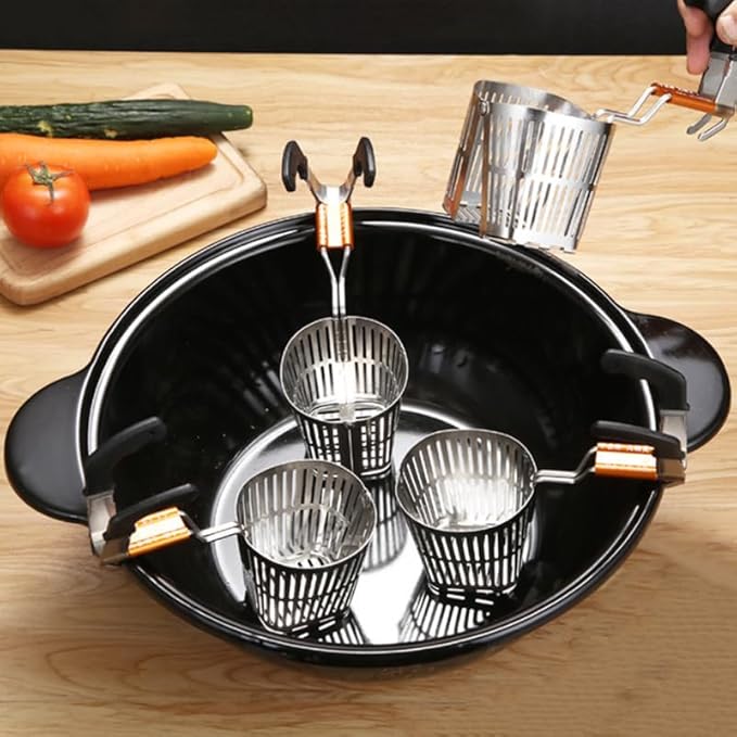 YARNOW Hot Pot Strainer Spoon with Hook Stainless Steel Open Close Slotted Skimmer for Cooking Meat and Vegetables Heat-Resistant Food Strainer 7.08X6.88X3.34 Inches
