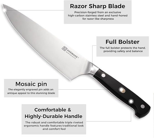 KEEMAKE Chef Knife Set, 6PCS Ultra Sharp Kitchen Knives with Ergonomic Handle, High Carbon Stainless Steel Kitchen Knife Set, Forged Cooking Knife Set for Slicing Meat Vegetable Bread And Fruit