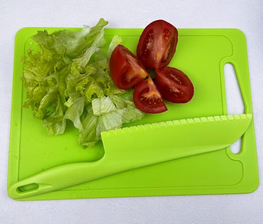 jawbush Professional Lettuce Knife, 11" Serrated Salad Cutter for Veggies, Fruit, Bread, Cake, Salad, Plastic Kitchen Nylon Knife for Cooking and Cutting to Prevent Turning Brown, Green