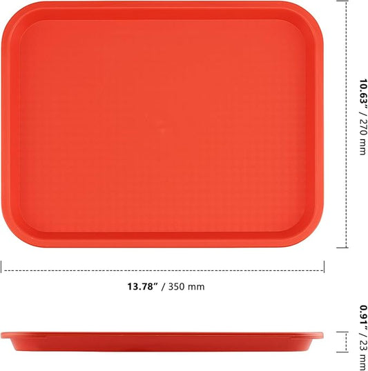 ZOENHOU 14 Pack Fast Food Tray, 14 x 10 Inch Rectangular Plastic Cafeteria Serving Trays for Lunch, Restaurant, Orange