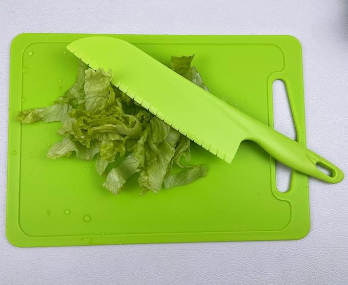 jawbush Professional Lettuce Knife, 11" Serrated Salad Cutter for Veggies, Fruit, Bread, Cake, Salad, Plastic Kitchen Nylon Knife for Cooking and Cutting to Prevent Turning Brown, Green