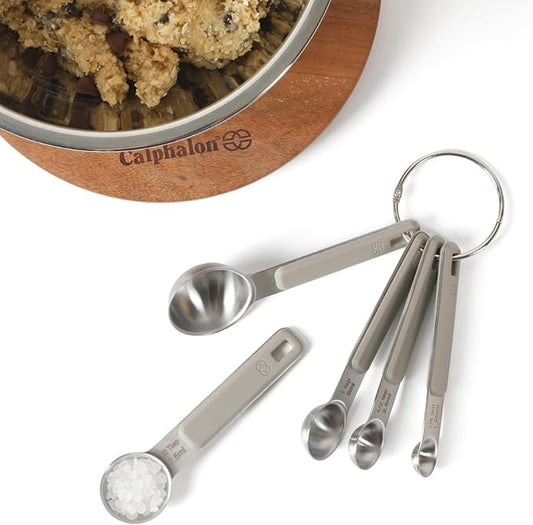 Calphalon Prime 5 Piece Stainless Steel Measuring Spoons W/Taupe Silicone Handles