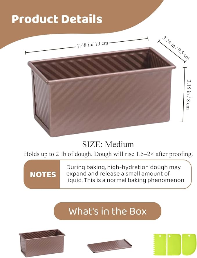 Pullman Loaf Pan with Lid & Dough Scraper Cutter, Nonstick Carbon Steel Bread Baking Pan, Heavy Duty Bakeware, Perfect for Homemade Sandwich, Sourdough, Toast & Cake